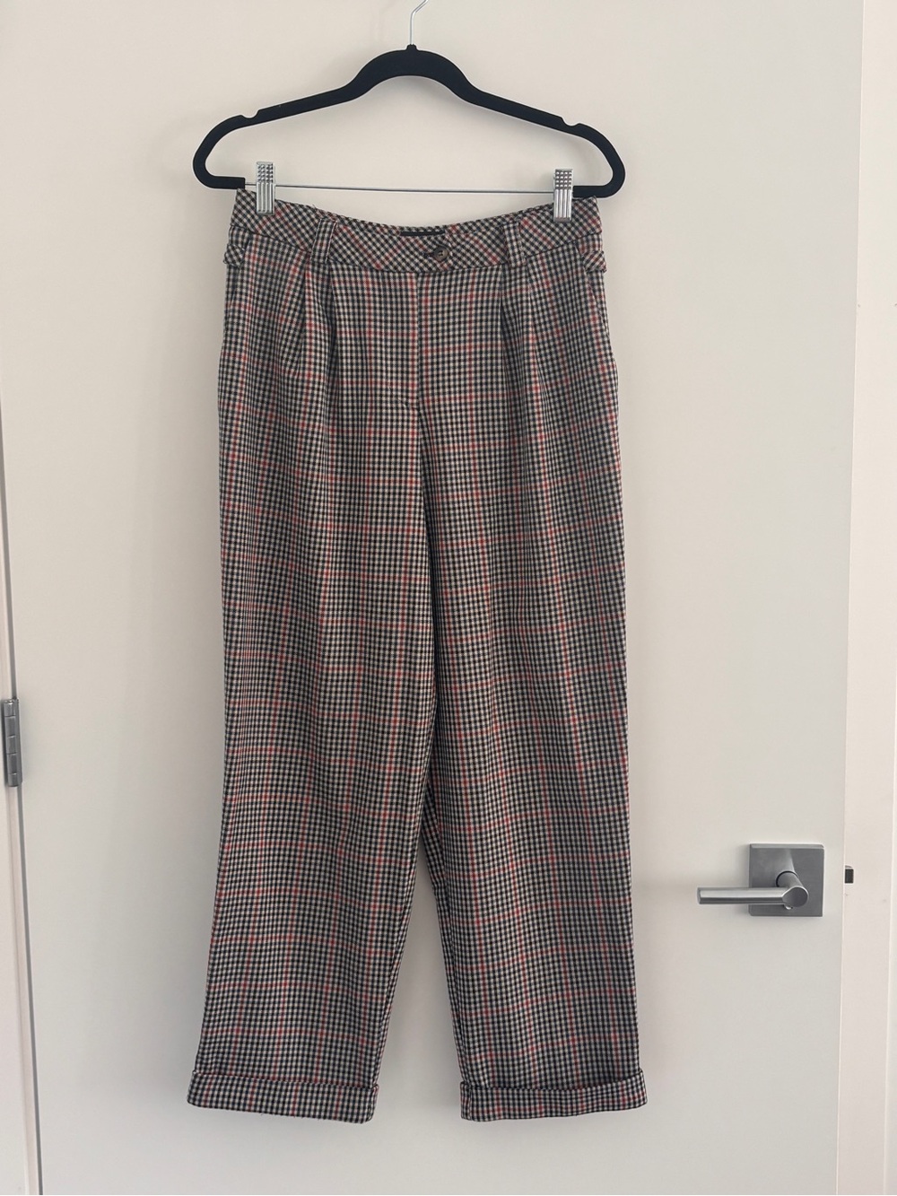 Topshop Navy, Beige and Red plaid trousers